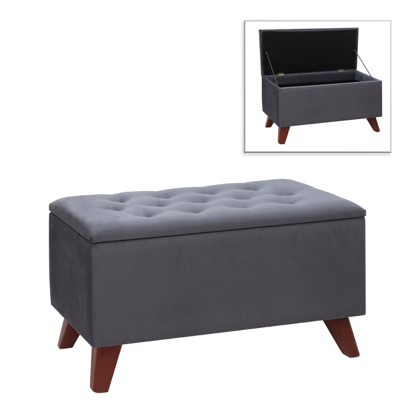 Σκαμπώ – Ταμπουρέ Lotus Megapap βελούδινο χρώμα ανθρακί 90x40x50εκ.