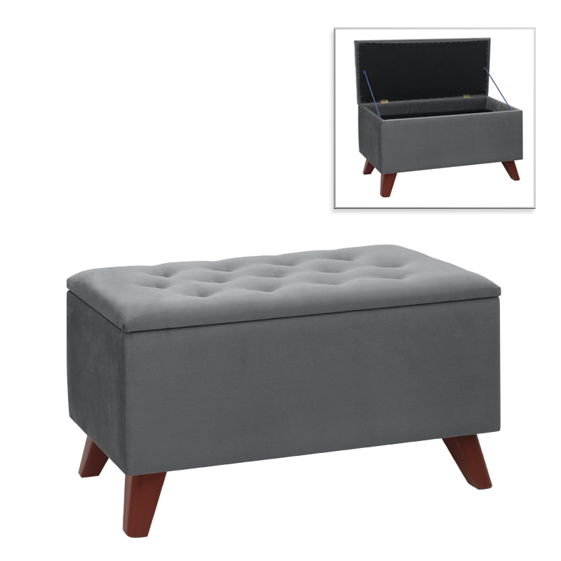 Σκαμπώ – Ταμπουρέ Lotus Megapap βελούδινο χρώμα γκρι 90x40x50εκ.