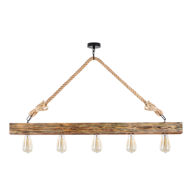 Φωτιστικό οροφής Erebos Megapap E27 ξύλο – σχοινί πεντάφωτο χρώμα φυσικό 100x7x53εκ.