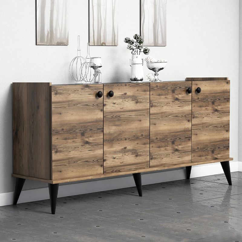 Μπουφές Lidya Megapap χρώμα καρυδί – μαύρο εφέ μαρμάρου 182x41x82,5εκ.