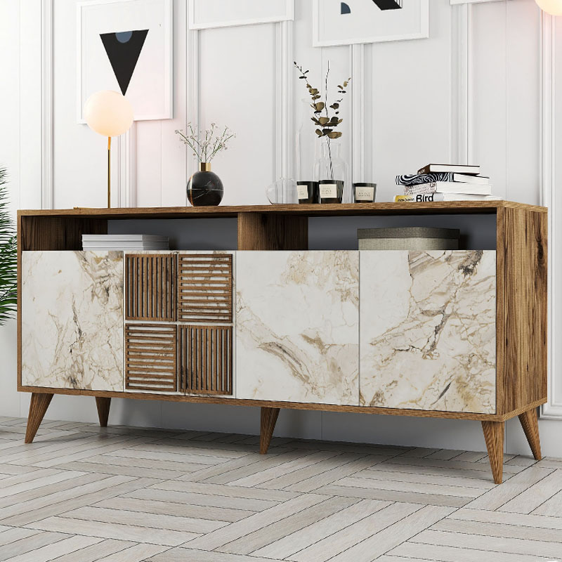 Μπουφές Milan Megapap χρώμα καρυδί – λευκό εφέ μαρμάρου 180x35x78,6εκ.