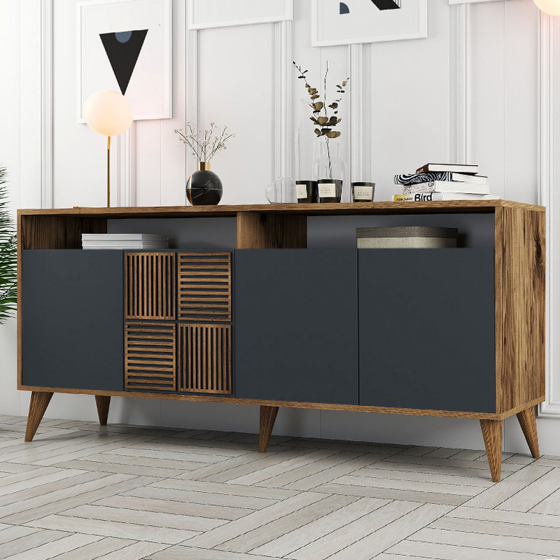 Μπουφές Milan Megapap χρώμα καρυδί – ανθρακί 180x35x78,6εκ.