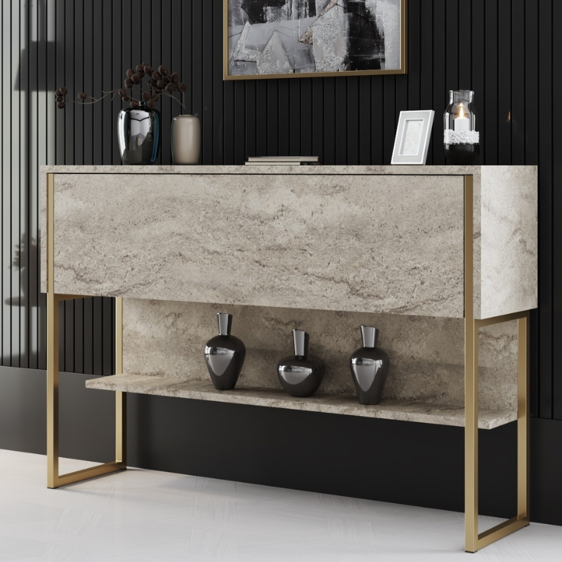 Μπουφές Luxe Megapap χρώμα travertine – χρυσό 120x30x80εκ.