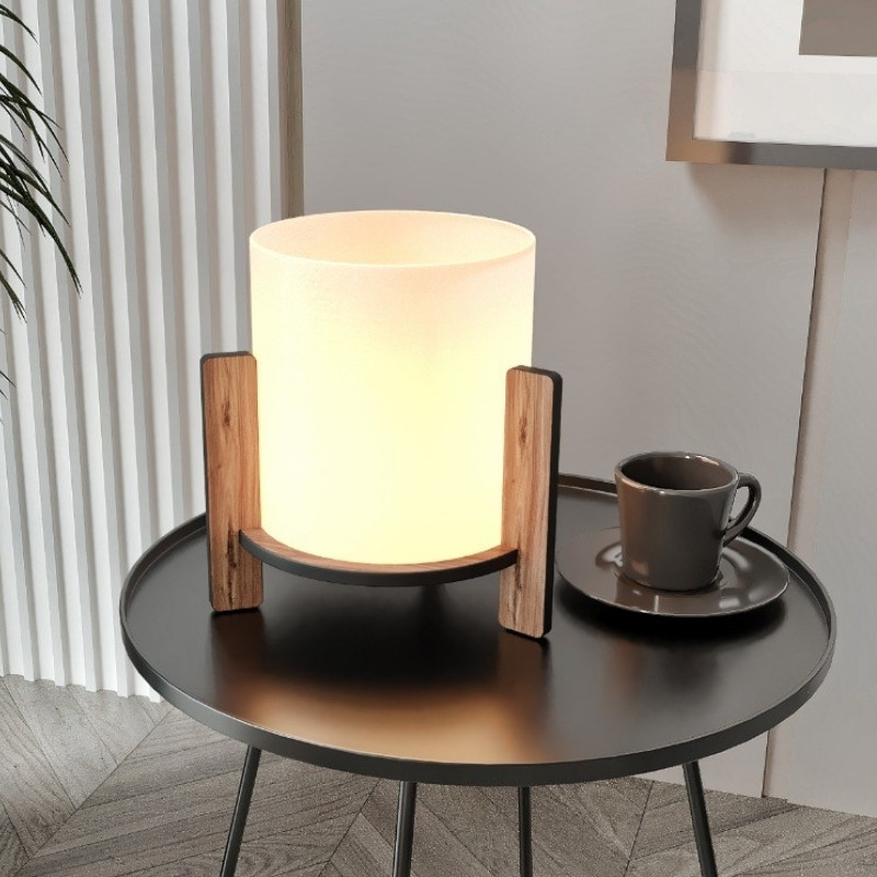 Φωτιστικό επιτραπέζιο Pine Megapap E27 Mdf – ύφασμα Pvc χρώμα καρυδί – κρεμ Ø20×20εκ.