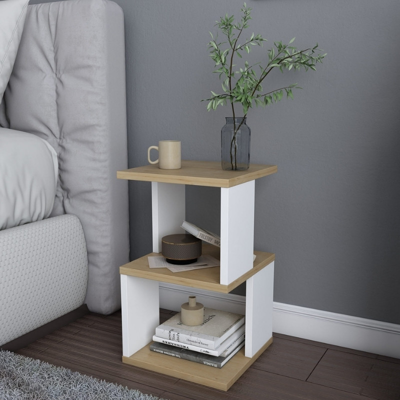 Κομοδίνο Carter Megapap χρώμα φυσικό οξιάς – λευκό 29,6×29,6×49,4εκ.