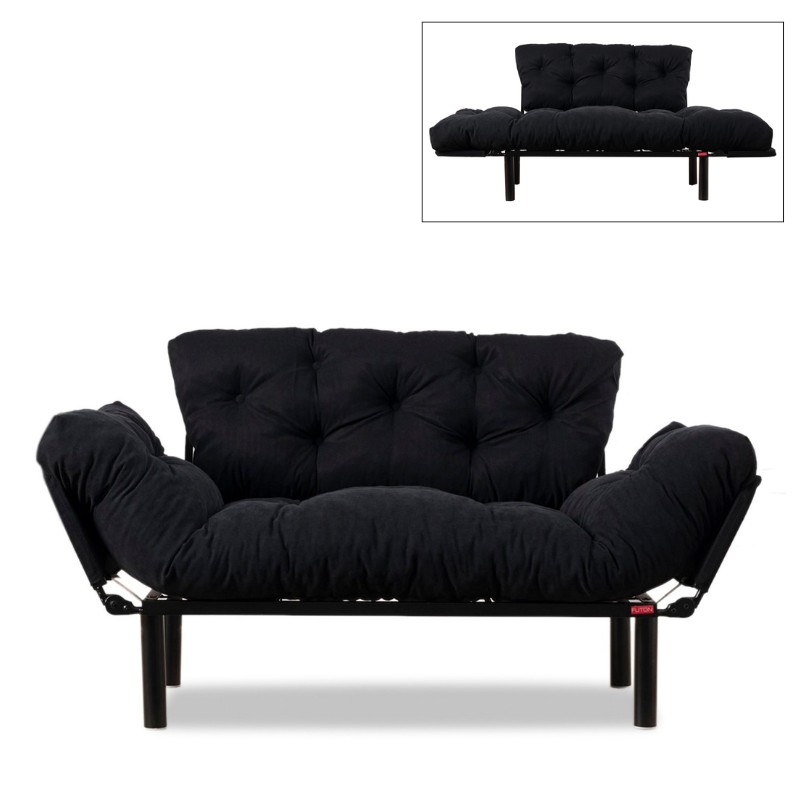 Καναπές – κρεβάτι Nitta Megapap διθέσιος υφασμάτινος χρώμα μαύρο 155x70x85εκ.