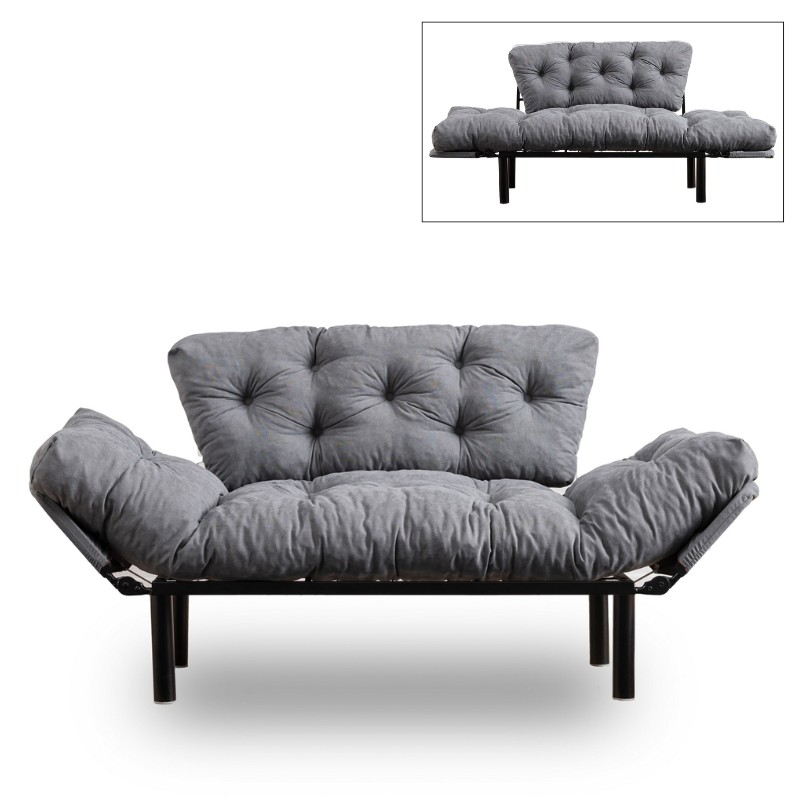 Καναπές – κρεβάτι Nitta Megapap διθέσιος υφασμάτινος χρώμα γκρι 155x70x85εκ.