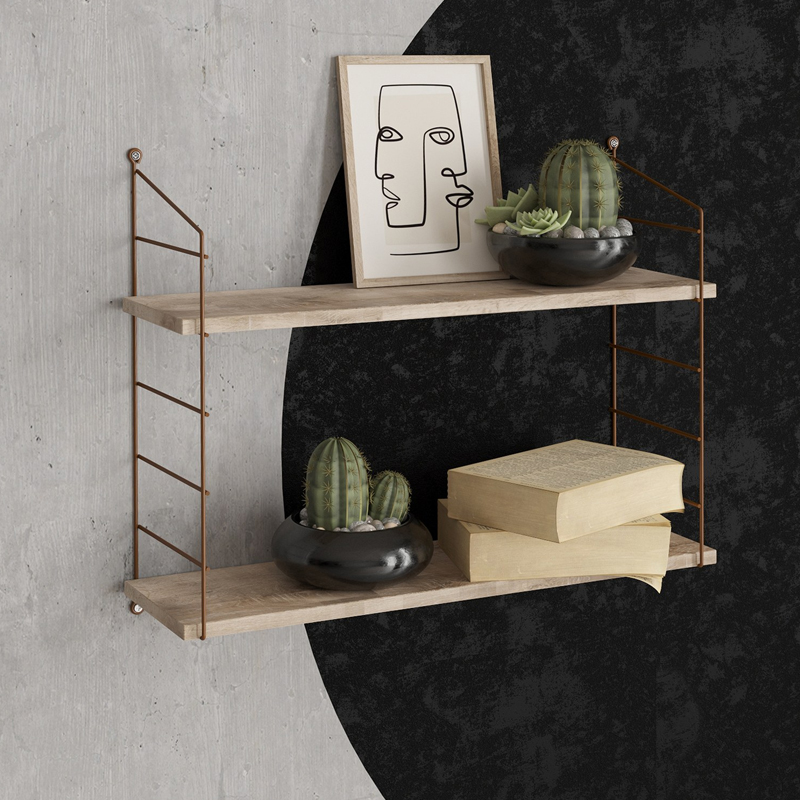 Ραφιέρα τοίχου Armoni Megapap χρώμα sacramento oak – καφέ μέταλλο 72x20x58εκ.