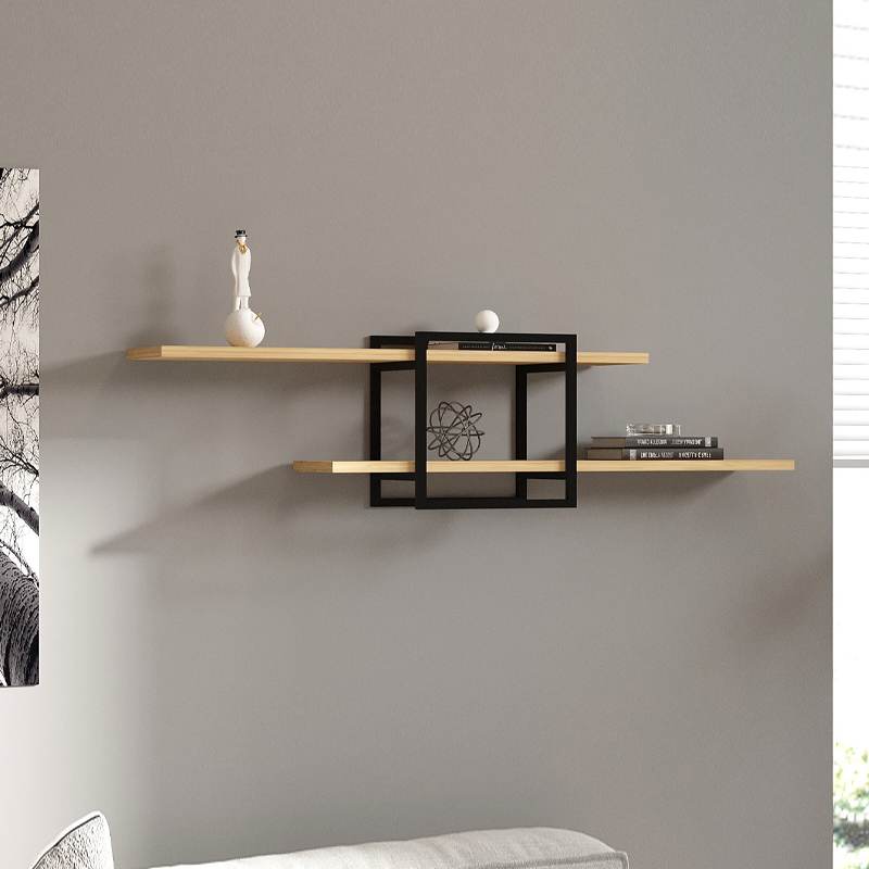 Ραφιέρα τοίχου Mone Megapap χρώμα sapphire oak – μαύρο 120x18x30εκ.