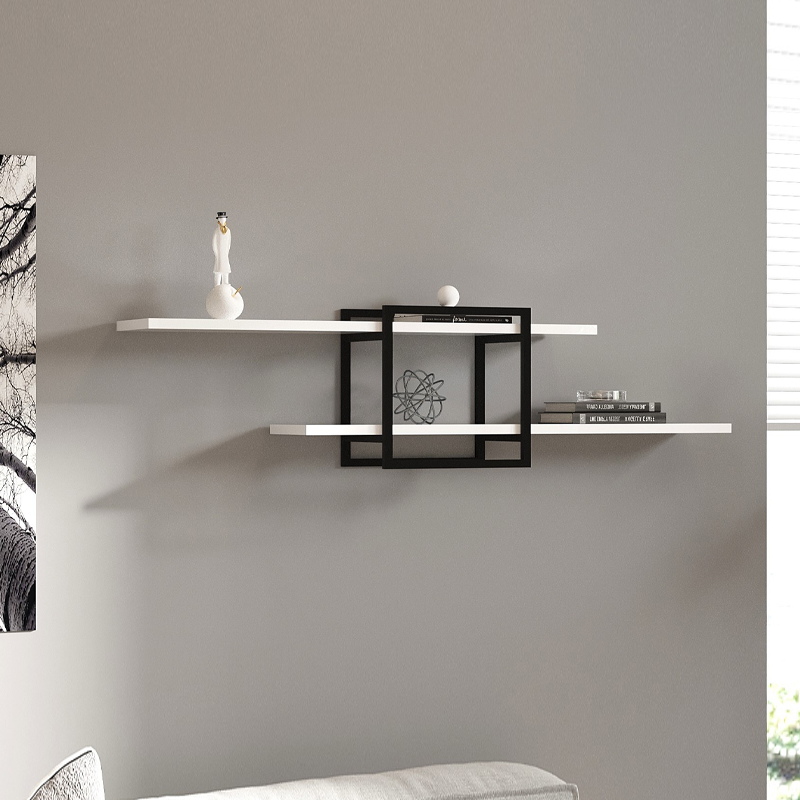 Ραφιέρα τοίχου Mone Megapap χρώμα λευκό – μαύρο 120x18x30εκ.