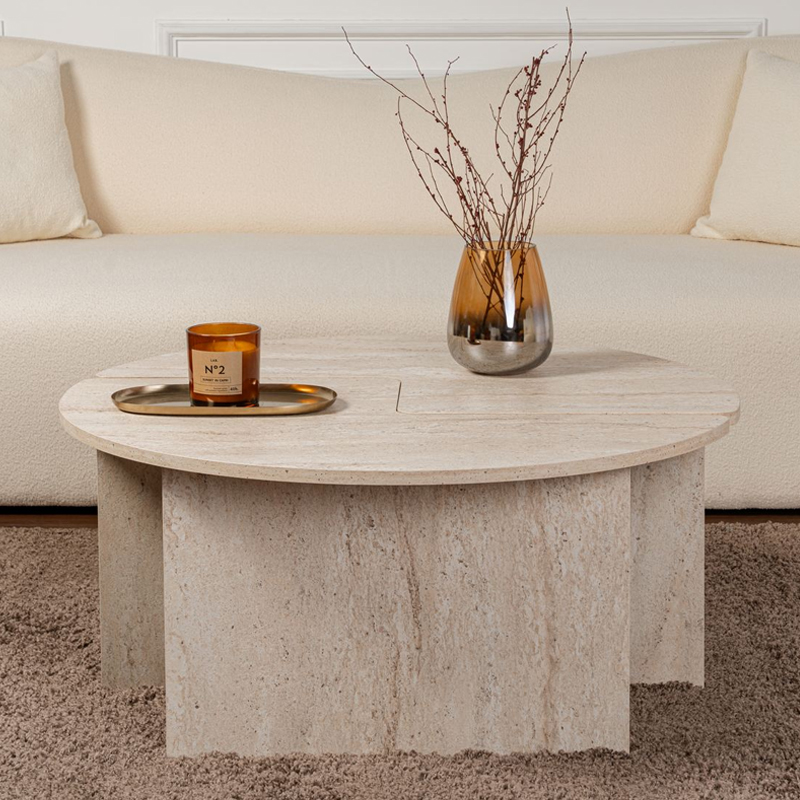 Τραπεζάκι σαλονιού σετ 2 τμχ Moira Megapap χρώμα travertine Ø90x41εκ. - Image 6