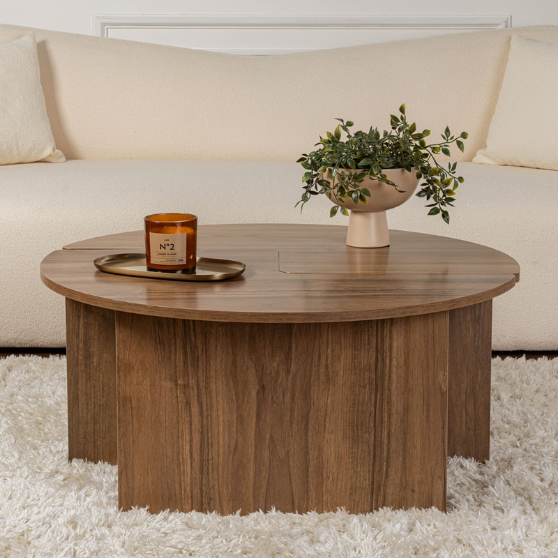 Τραπεζάκι σαλονιού σετ 2 τμχ Moira Megapap χρώμα καρυδί Ø90x41εκ. - Image 6