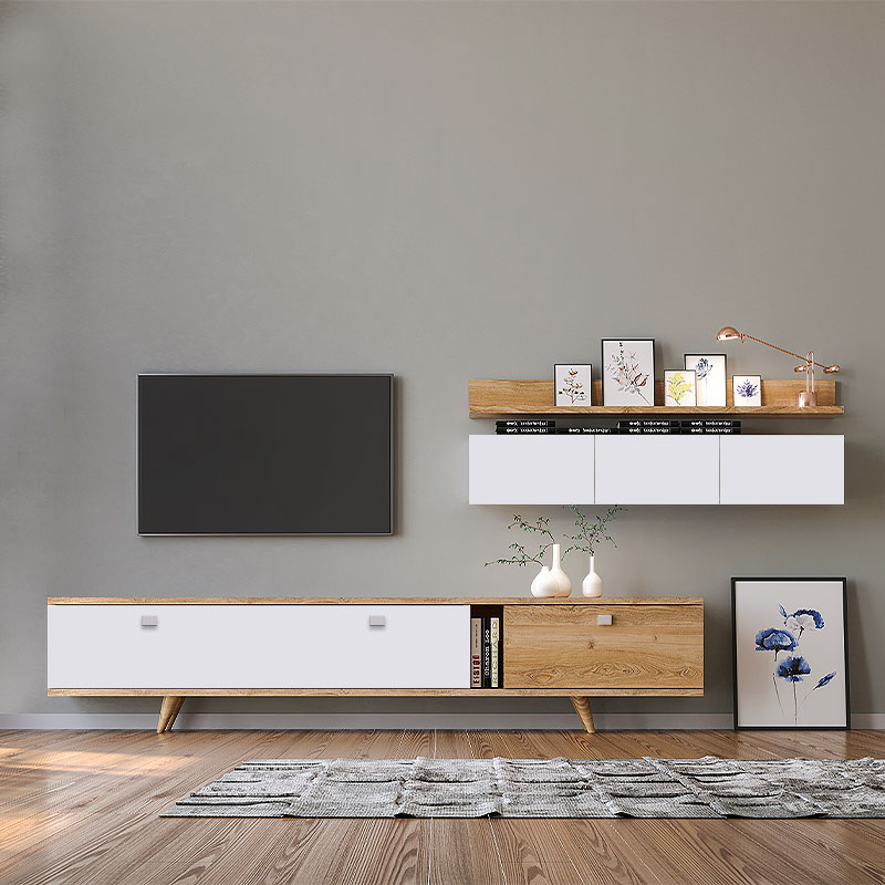 Σύνθεση τηλεόρασης Hera Megapap χρώμα sapphire oak – λευκό 170x37x45εκ.