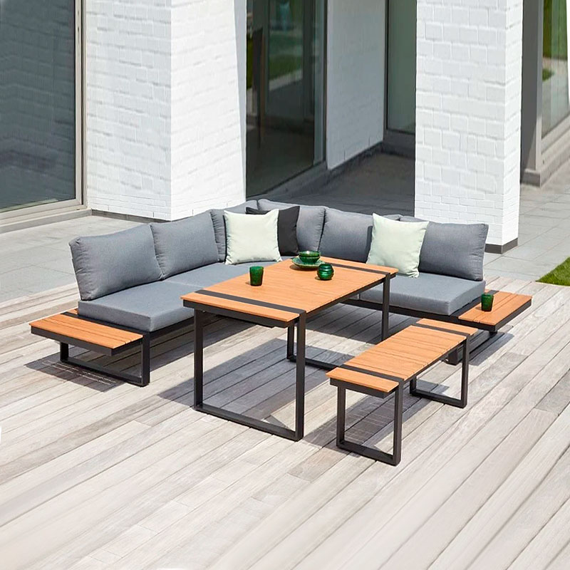 Σαλόνι κήπου γωνιακό Artemis Megapap σετ 4 τμχ μέταλλο – ξύλο χρώμα μαύρο – καρυδί