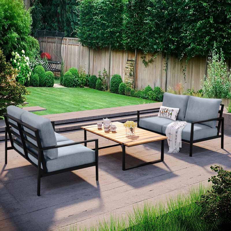 Σαλόνι κήπου Ermis Megapap σετ 3 τμχ μέταλλο – ξύλο χρώμα μαύρο – γκρι