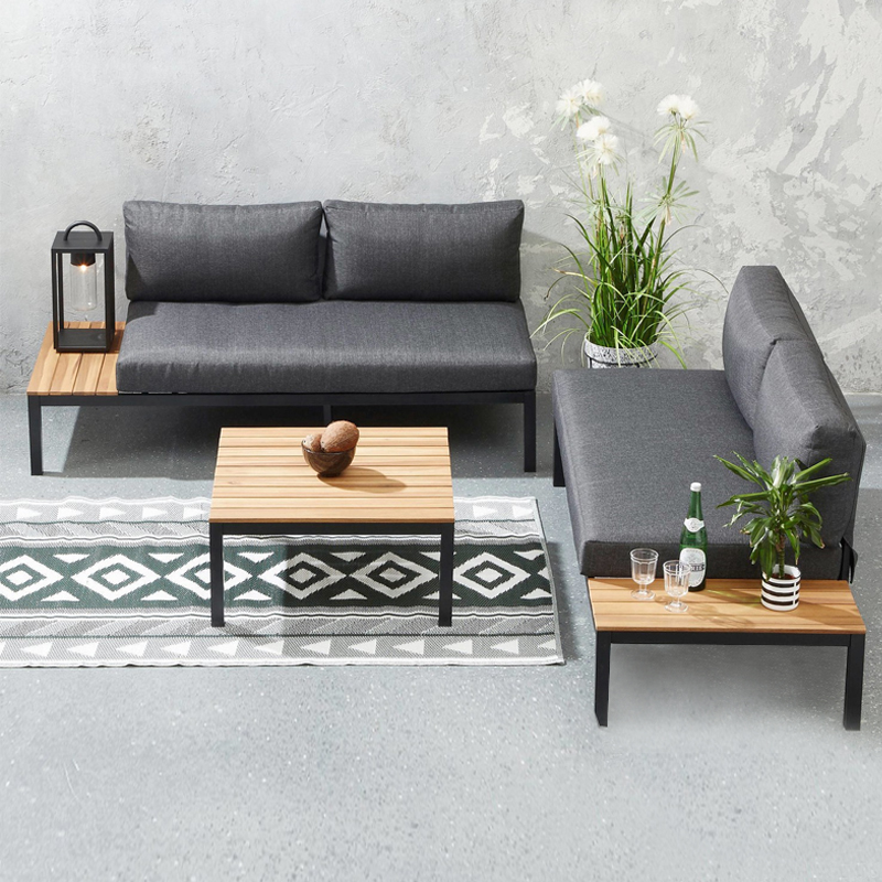 Σαλόνι κήπου Echo Megapap σετ 3 τμχ μέταλλο – ξύλο χρώμα μαύρο – γκρι