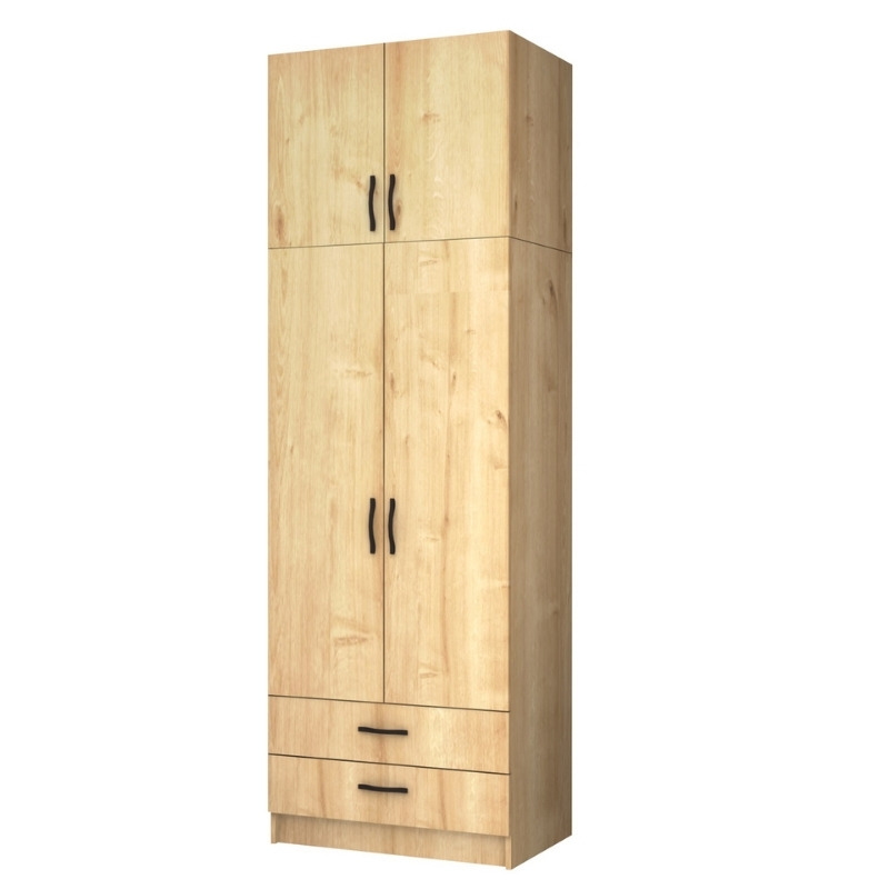 Ντουλάπα ρούχων Ricardo Megapap δίφυλλη με πατάρι και συρτάρια χρώμα φυσικό οξιάς 80×51,8×240εκ.