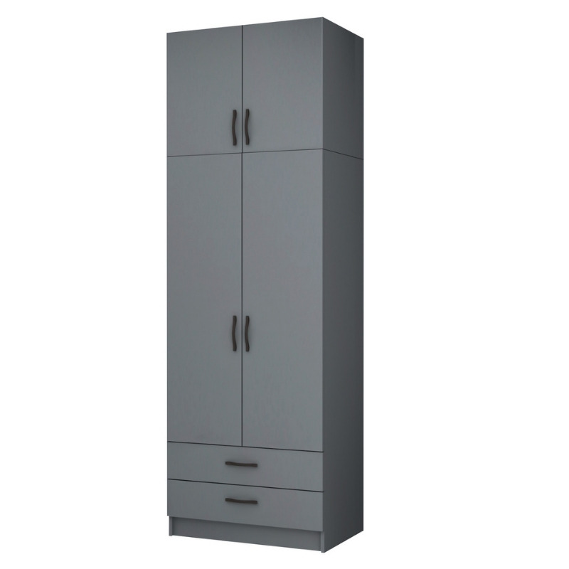 Ντουλάπα ρούχων Ricardo Megapap δίφυλλη με πατάρι και συρτάρια χρώμα ανθρακί 80×51,8×240εκ.