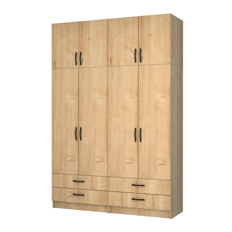 Ντουλάπα ρούχων Ricardo Megapap τετράφυλλη με πατάρι και συρτάρια χρώμα φυσικό οξιάς 160×51,8×240εκ.