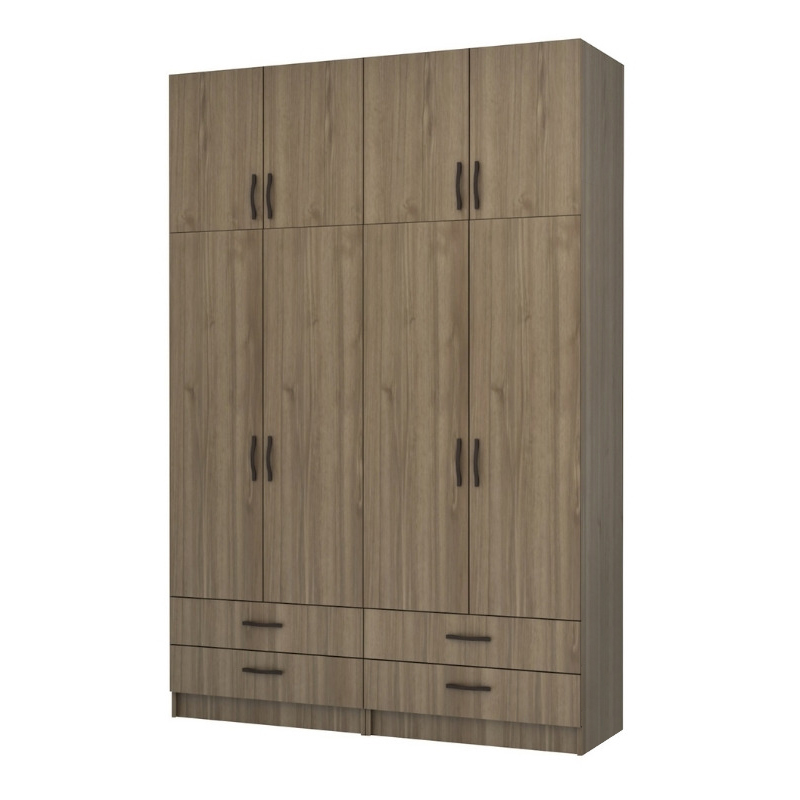 Ντουλάπα ρούχων Ricardo Megapap τετράφυλλη με πατάρι και συρτάρια χρώμα καρυδί 160×51,8×240εκ.