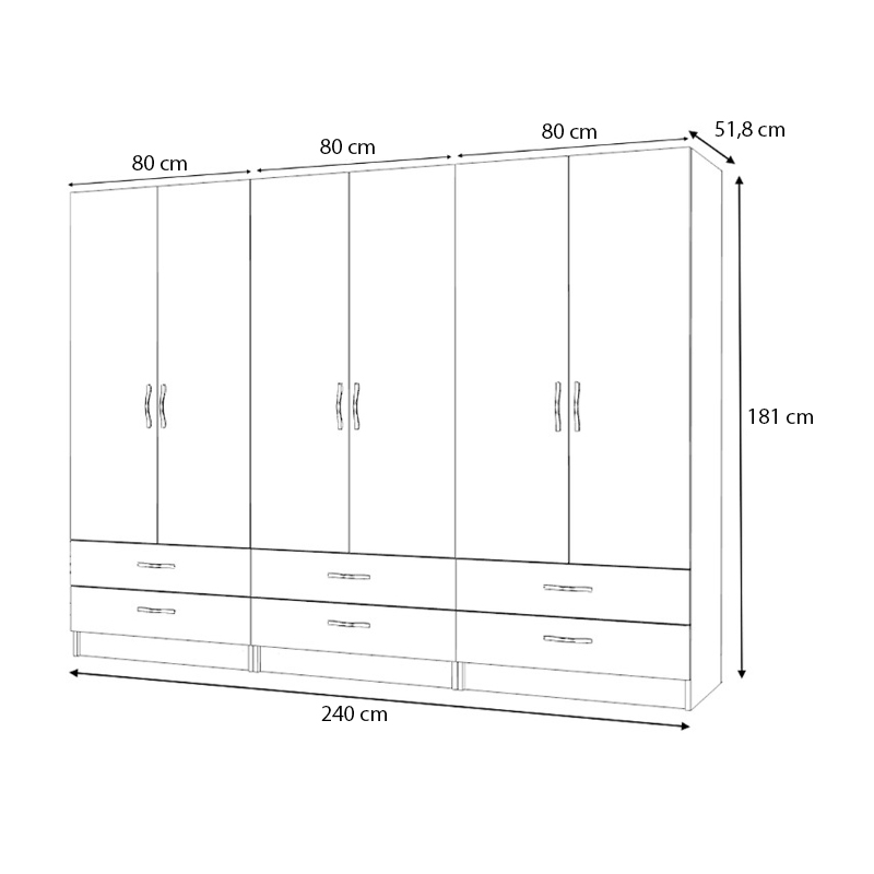 Ντουλάπα ρούχων Ricardo Megapap εξάφυλλη με συρτάρια χρώμα καρυδί 240x51,8x181εκ. - Image 6