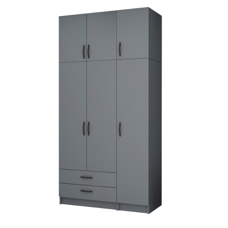 Ντουλάπα ρούχων Ricardo Megapap τρίφυλλη με πατάρι και συρτάρια χρώμα ανθρακί 120×51,8×240εκ.