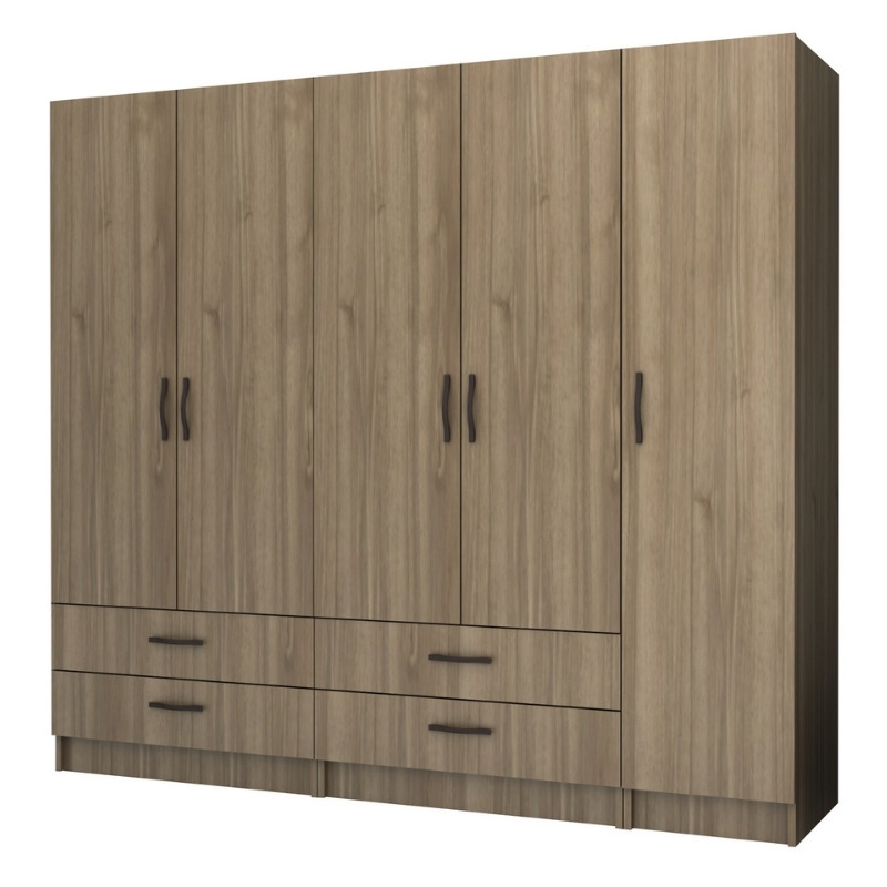 Ντουλάπα ρούχων Ricardo Megapap πεντάφυλλη με συρτάρια χρώμα καρυδί 200×51,8×181εκ.