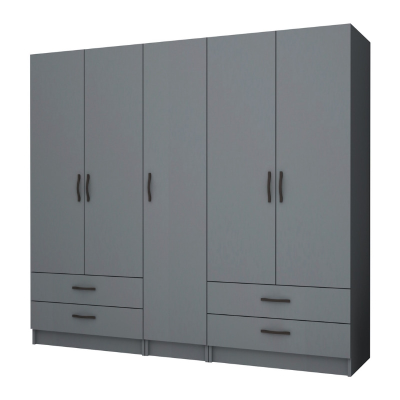 Ντουλάπα ρούχων Ricardo Megapap πεντάφυλλη με συρτάρια χρώμα ανθρακί 200×51,8×181εκ.