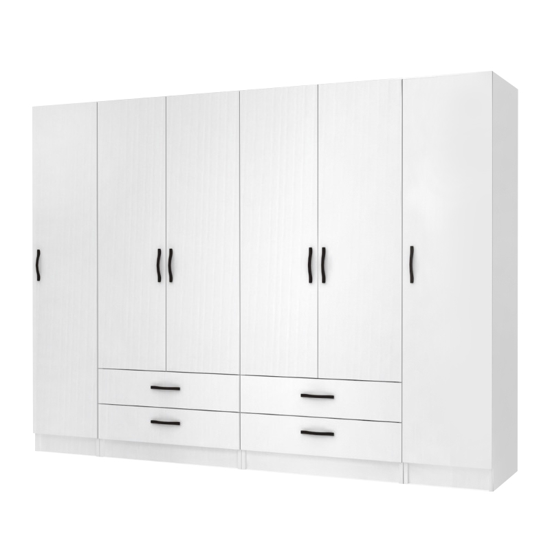 Ντουλάπα ρούχων Ricardo Megapap εξάφυλλη με συρτάρια χρώμα λευκό 240×51,8×181εκ.
