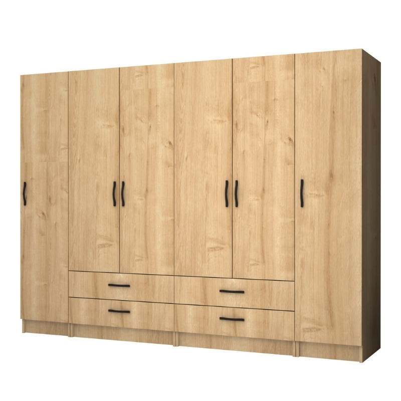 Ντουλάπα ρούχων Ricardo Megapap εξάφυλλη με συρτάρια χρώμα φυσικό οξιάς 240×51,8×181εκ.