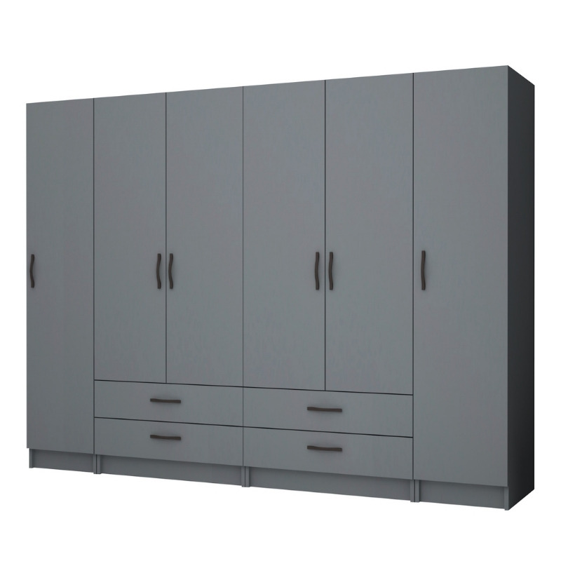 Ντουλάπα ρούχων Ricardo Megapap εξάφυλλη με συρτάρια χρώμα ανθρακί 240×51,8×181εκ.