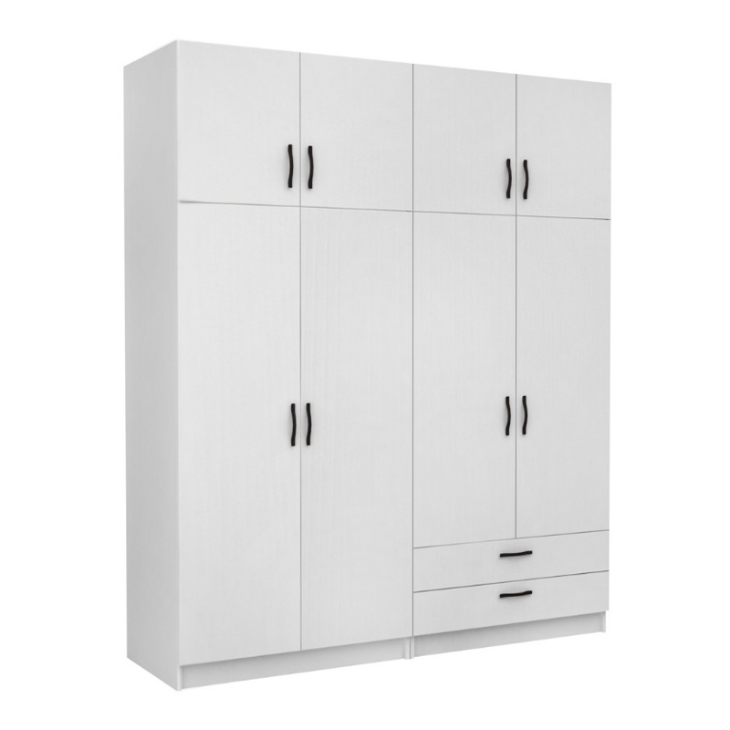 Ντουλάπα ρούχων Victoria Megapap τετράφυλλη με πατάρι και συρτάρια χρώμα λευκό 200x60x240εκ.