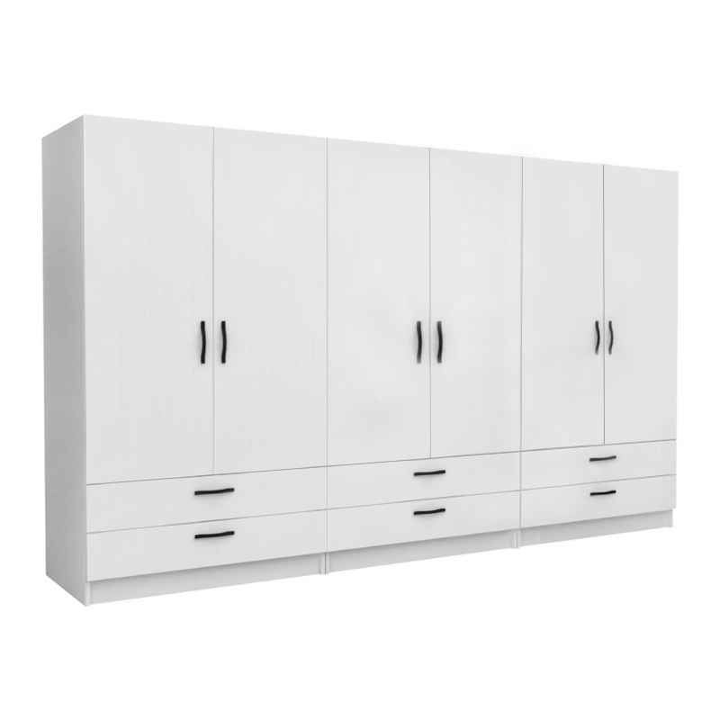 Ντουλάπα ρούχων Victoria Megapap εξάφυλλη με συρτάρια χρώμα λευκό 300x60x181εκ.