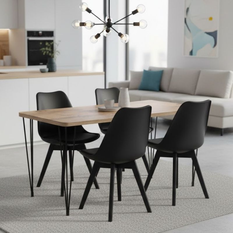 Σετ τραπεζαρία 5τμχ Roger – Viva Megapap Mdf – PP χρώμα ακακίας – μαύρο 120x70x75εκ.