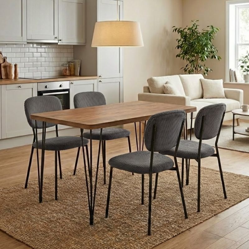 Σετ τραπεζαρία 5τμχ Roger – Kevin Megapap Mdf – ύφασμα χρώμα ακακίας – γκρι 120x70x75εκ.