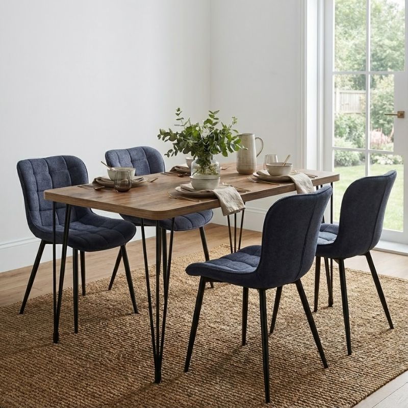 Σετ τραπεζαρία 5τμχ Roger – Chiara Megapap Mdf – ύφασμα χρώμα ακακίας – ανθρακί 120x70x75εκ.