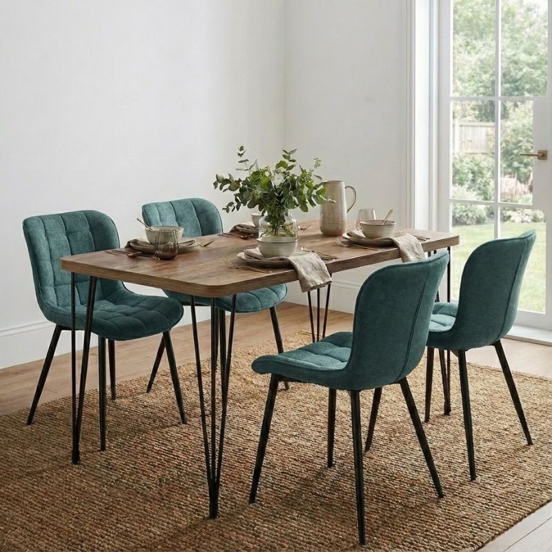 Σετ τραπεζαρία 5τμχ Roger – Chiara Megapap Mdf – ύφασμα χρώμα ακακίας – πράσινο 120x70x75εκ.