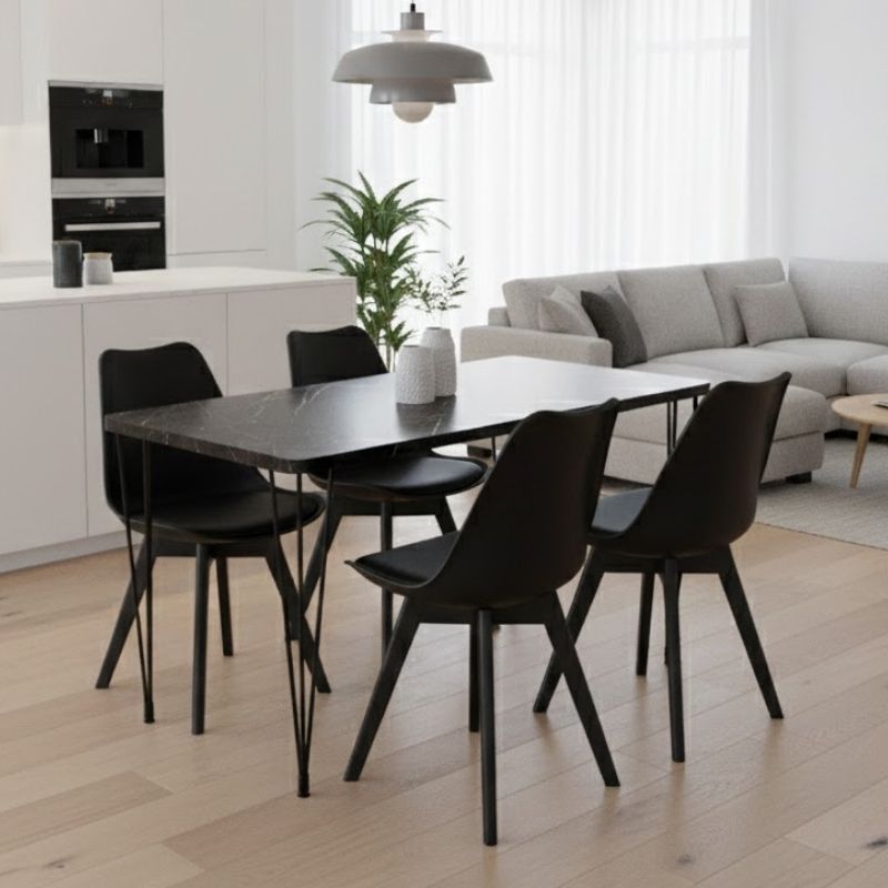 Σετ τραπεζαρία 5τμχ Roger – Viva Megapap Mdf – PP χρώμα μαύρο εφέ μαρμάρου – μαύρο 120x70x75εκ.