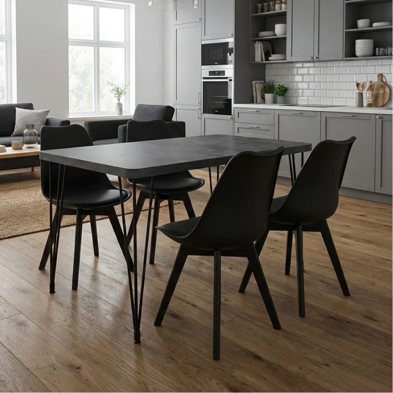 Σετ τραπεζαρία 5τμχ Roger – Viva Megapap Mdf – PP χρώμα σκούρο γκρι σκυροδέματος – μαύρο 120x70x75εκ.