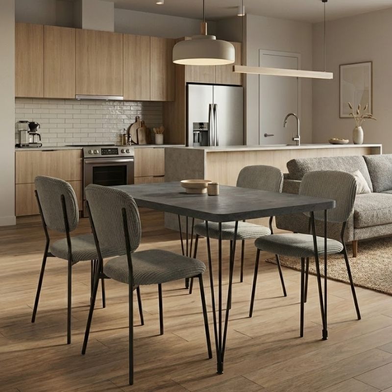 Σετ τραπεζαρία 5τμχ Roger – Kevin Megapap Mdf – ύφασμα χρώμα σκούρο γκρι σκυροδέματος – λαδί 120x70x75εκ.