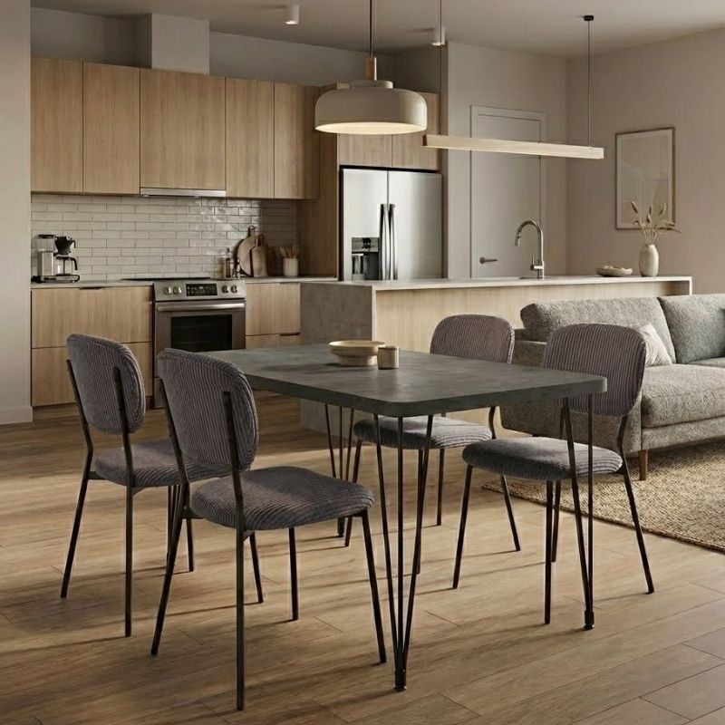 Σετ τραπεζαρία 5τμχ Roger – Kevin Megapap Mdf – ύφασμα χρώμα σκούρο γκρι σκυροδέματος – γκρι 120x70x75εκ.