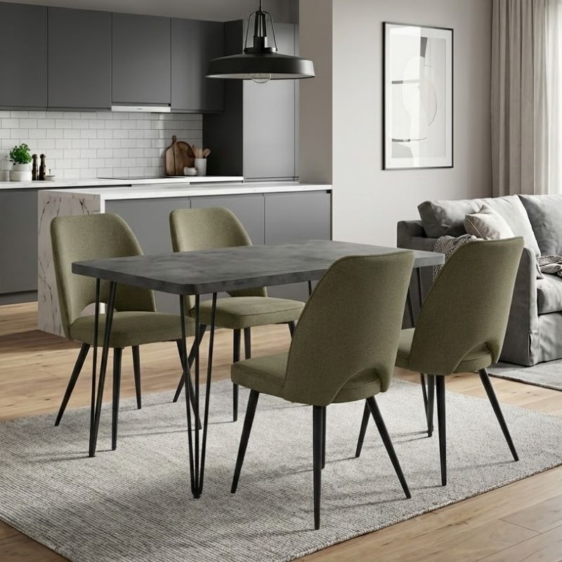 Σετ τραπεζαρία 5τμχ Roger – Christy Megapap Mdf – ύφασμα χρώμα σκούρο γκρι σκυροδέματος – λαδί 120x70x75εκ.