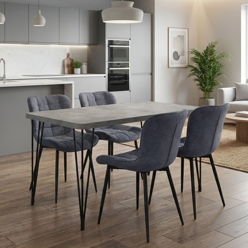 Σετ τραπεζαρία 5τμχ Roger – Chiara Megapap Mdf – ύφασμα χρώμα σκούρο γκρι σκυροδέματος – ανθρακί 120x70x75εκ.