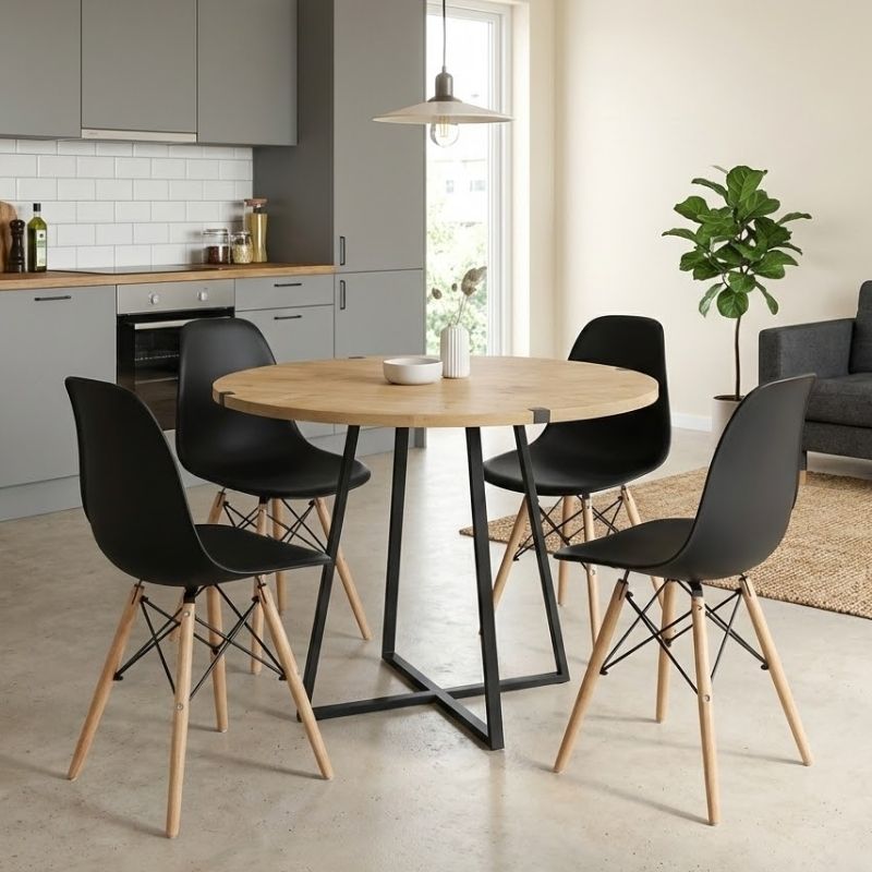 Σετ τραπεζαρία 5τμχ Rubes – Nova Megapap χρώμα φυσικό οξιάς – μαύρο Ø100×78εκ.