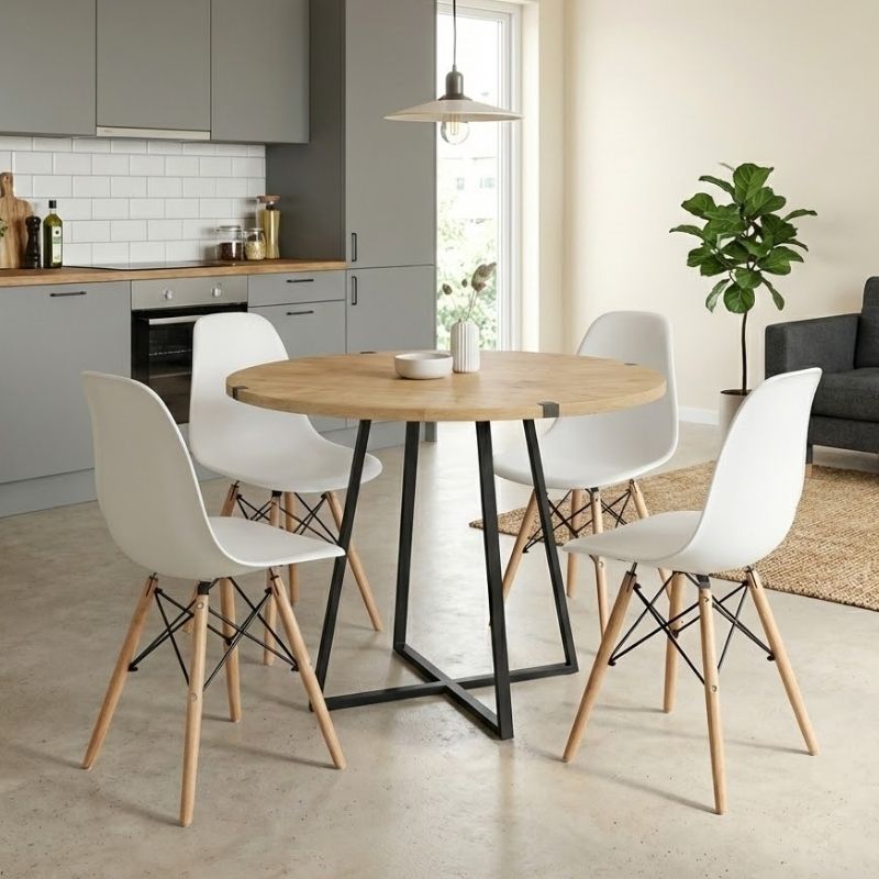 Σετ τραπεζαρία 5τμχ Rubes – Nova Megapap χρώμα φυσικό οξιάς – λευκό Ø100×78εκ.