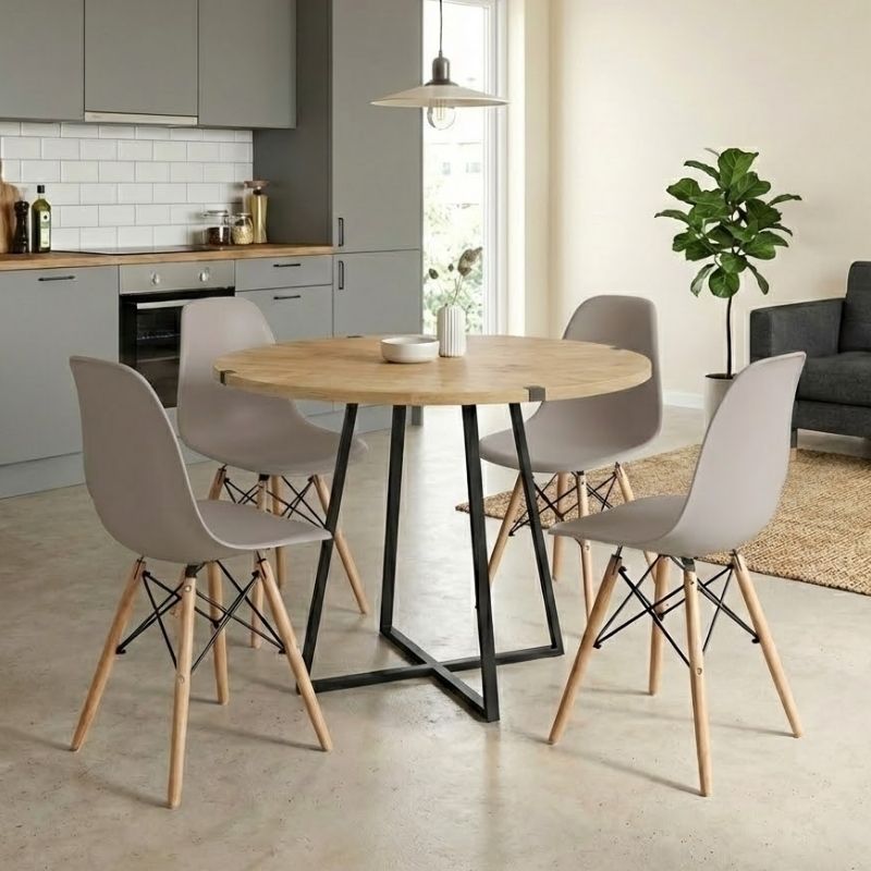 Σετ τραπεζαρία 5τμχ Rubes – Nova Megapap χρώμα φυσικό οξιάς – cappuccino Ø100×78εκ.