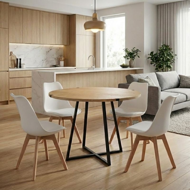 Σετ τραπεζαρία 5τμχ Rubes – Viva Megapap χρώμα φυσικό οξιάς – λευκό Ø100×78εκ.