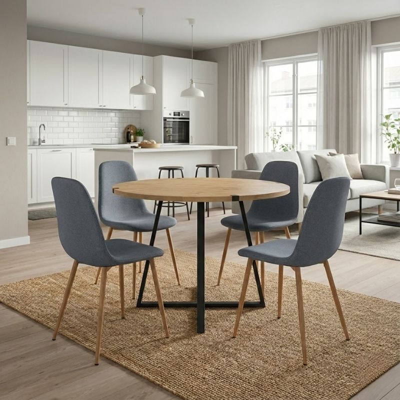 Σετ τραπεζαρία 5τμχ Rubes – Iris Megapap χρώμα φυσικό οξιάς – γκρι Ø100×78εκ.