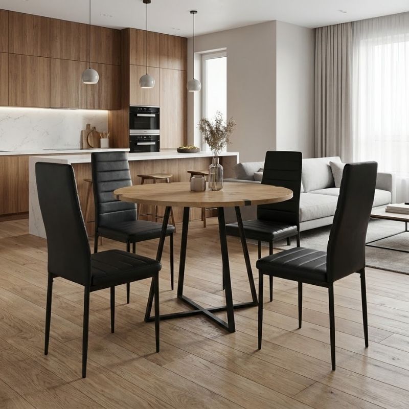 Σετ τραπεζαρία 5τμχ Rubes – Rosa Megapap χρώμα φυσικό οξιάς – μαύρο Ø100×78εκ.