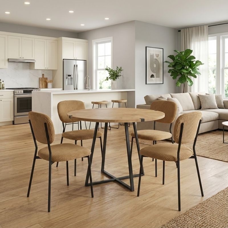 Σετ τραπεζαρία 5τμχ Rubes – Kevin Megapap χρώμα φυσικό οξιάς – μουσταρδί Ø100×78εκ.